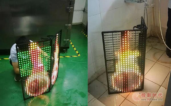 光影屏正在進(jìn)行防水測試