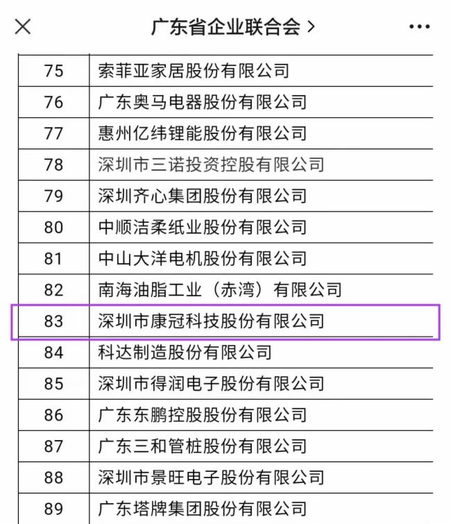 康冠入選2021“廣東企業500強”、“廣東制造業企業100強”雙榜單